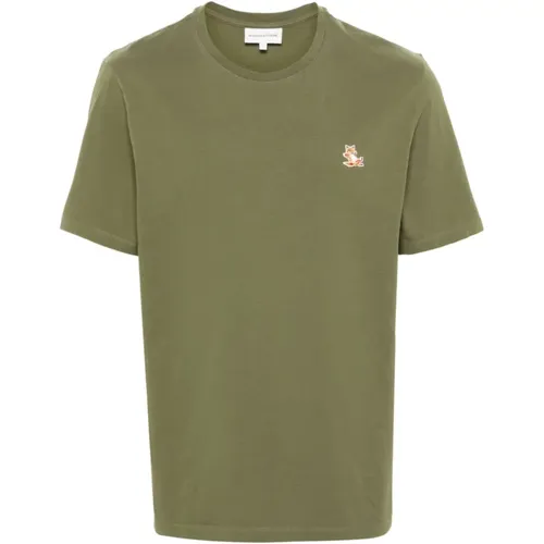 Grüne T-Shirts und Polos mit Chillax Fox Patch , Herren, Größe: XL - Maison Kitsuné - Modalova