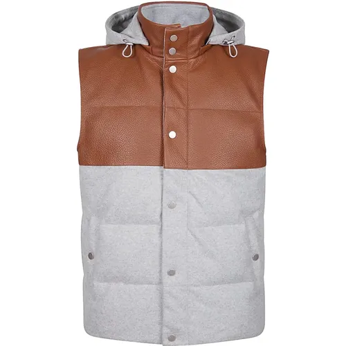 Vests, male, , Size: L Bi-Material Wool and Leather Vest - Eleventy - Modalova