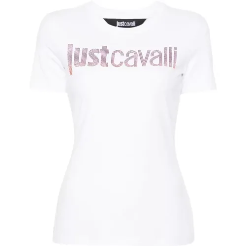 Weißes Logo T-Shirt , Damen, Größe: L - Just Cavalli - Modalova