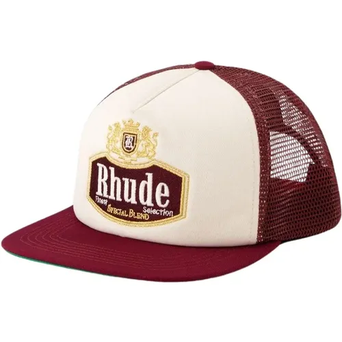 Caps, male, , Size: ONE SIZE Brown/White Trucker Cap - Synthetic Leather - Rhude - Modalova