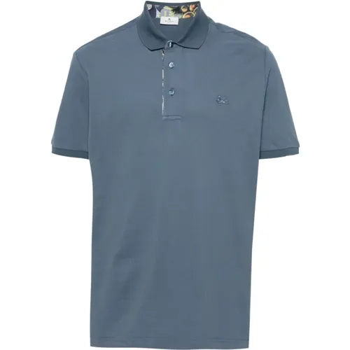 Blaues Pegaso Polo-Shirt mit Blumenmuster , Herren, Größe: M - ETRO - Modalova