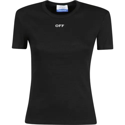 Lässiges Baumwoll T-Shirt , Damen, Größe: XS - Off White - Modalova