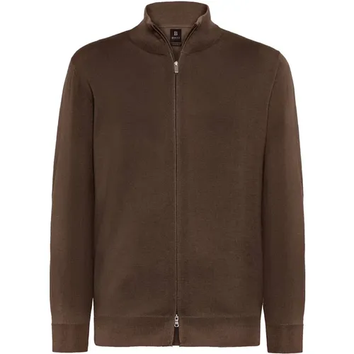 Merinowolle Full Zip Pullover , Herren, Größe: L - Boggi Milano - Modalova