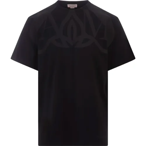 Schwarzes T-Shirt mit Seal Logo Print - alexander mcqueen - Modalova
