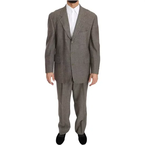 Single Breasted Suits, male, , Size: 2XL Brown Wool Regular Suit - Fendi - Modalova