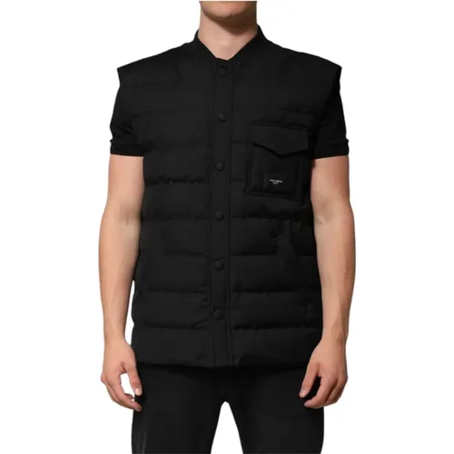 Vests, male, , Size: M Sleeveless Parka Logo Plaque Jacket - Dolce & Gabbana - Modalova