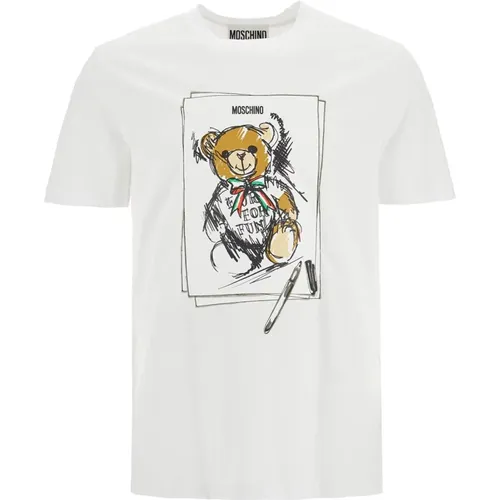 T-Shirt mit Teddybärendruck am Rundhalsausschnitt , Herren, Größe: 2XL - Moschino - Modalova