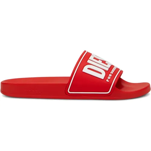 Sliders, male, , Size: 9 US Pool Slides with 3D Logo - Diesel - Modalova