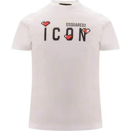 Iconic Heart Pixel Print Cotton T-Shirt , male, Sizes: M - Dsquared2 - Modalova