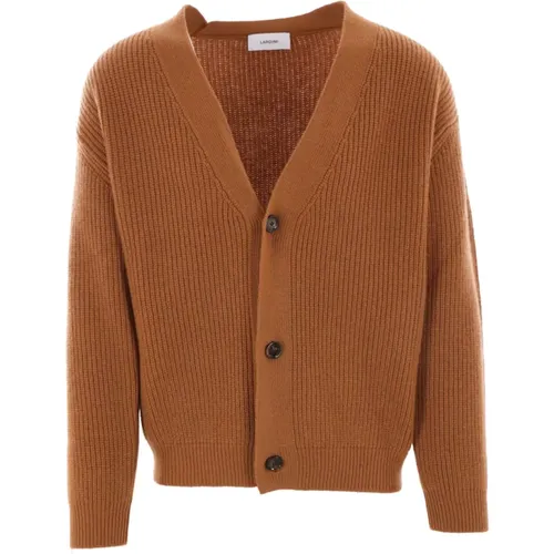 Cardigans, male, , Size: S Wool Cashmere Ribbed-Knit Cardigan - Lardini - Modalova