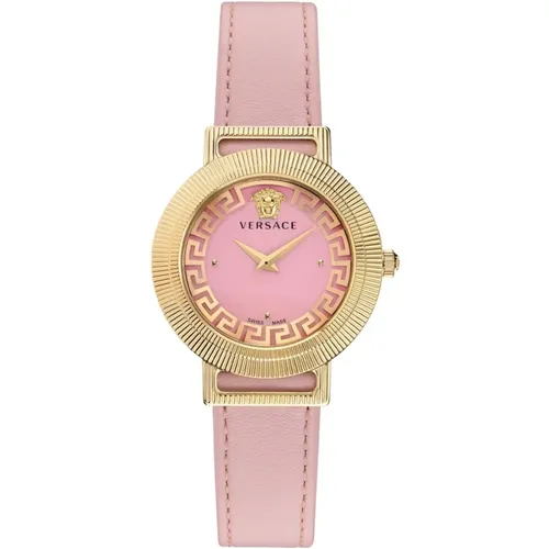 Watches, female, , Size: ONE SIZE Chic Leather Watch Pink Gold - Versace - Modalova