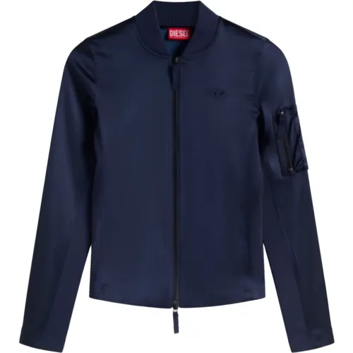 Womens Sporty Satin Jacket with Elastic Rib Inserts , female, Sizes: XL, M, L - Diesel - Modalova