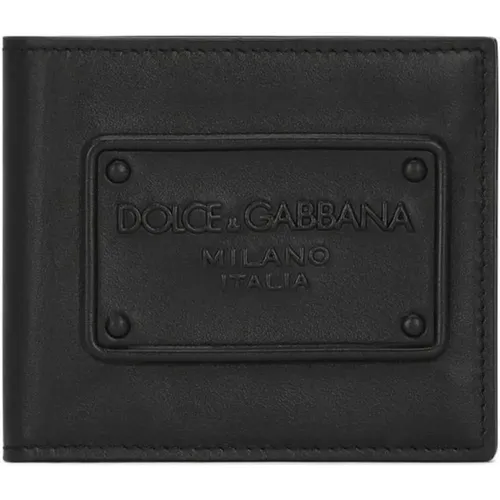 Schwarzes Leder gefaltete Brieftasche Logo-Patch , Herren, Größe: ONE Size - Dolce & Gabbana - Modalova