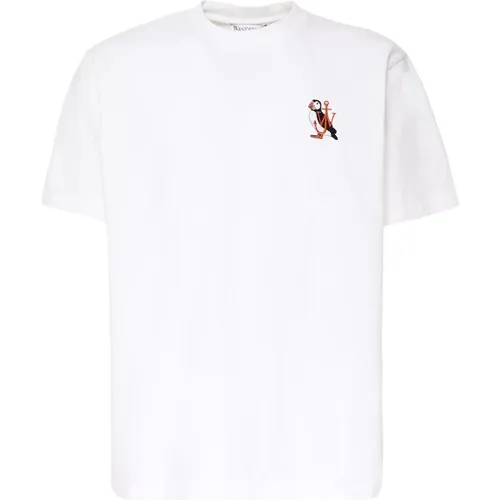 Weiße Baumwoll-T-Shirt mit Puffin-Logo - JW Anderson - Modalova