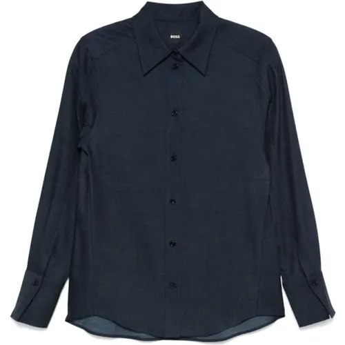 Blaues Chambray Hemd mit Knöpfen , Damen, Größe: L - Boss Black - Modalova