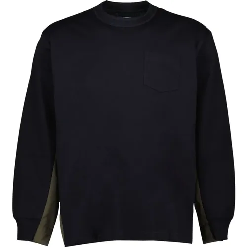 Bicolor Baumwoll-Jersey Langarm T-Shirt - Sacai - Modalova