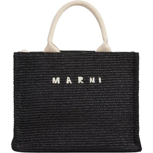 Tote Bags, female, , Size: ONE SIZE Small tote raffia-effect fabric - Marni - Modalova