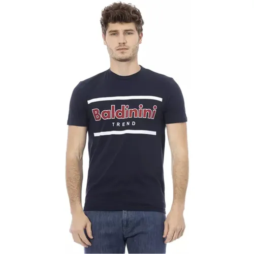 Herren Blaues Baumwoll-T-Shirt mit Frontdruck , Herren, Größe: 2XL - Baldinini - Modalova
