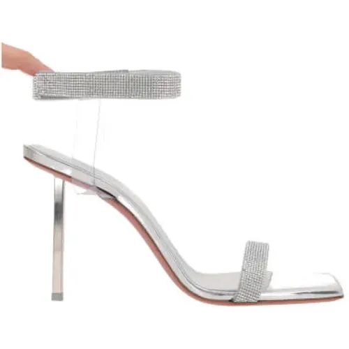 Dark Grey Strass Sandals with Transparent PVC , female, Sizes: 4 UK, 7 UK, 3 UK, 5 UK, 5 1/2 UK, 4 1/2 UK, 3 1/2 UK - Amina Muaddi - Modalova