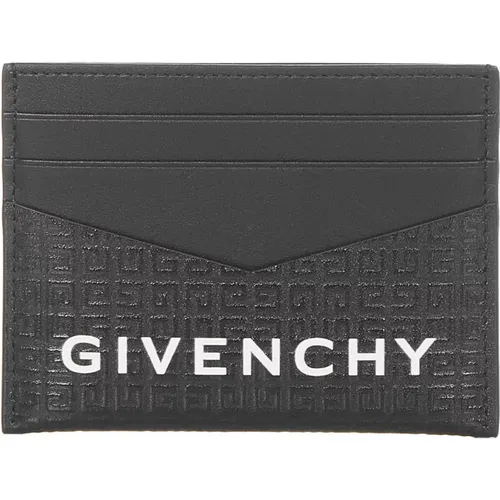 Schwarze Geldbörse mit Signaturdruck und 4G-Motiv,Wallets & Cardholders,Schwarzer Lederkartenhalter mit 4G-Motiven,Schwarze Brieftasche mit Signatur - Givenchy - Modalova
