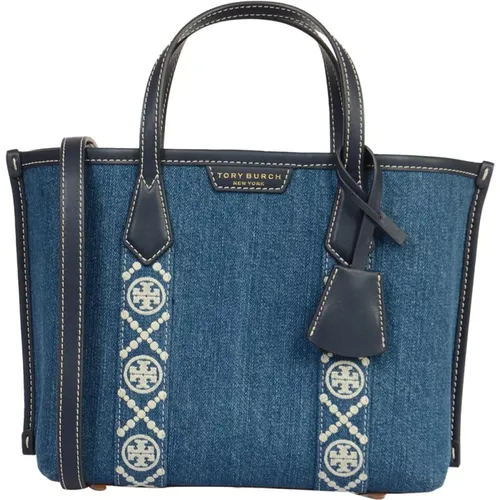 Denim Triple-Compartment Small Tote Bag , female, Sizes: ONE SIZE - TORY BURCH - Modalova