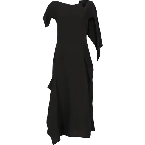 Linen Blend Dress with Volant , female, Sizes: XS, M - Yohji Yamamoto - Modalova