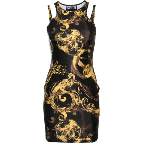 Schwarzes Aquarell-Print Minikleid - Versace Jeans Couture - Modalova