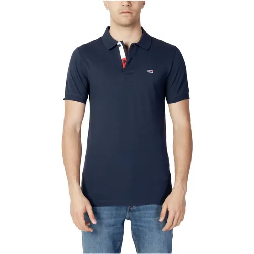 Blaues einfarbiges Poloshirt , Herren, Größe: S - Tommy Jeans - Modalova