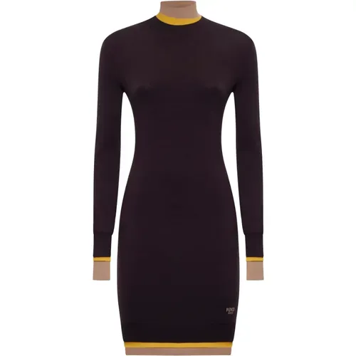 Aubergine Wool Knit Trompe L'oeil Dress , female, Sizes: 2XS, S, XS - Fendi - Modalova