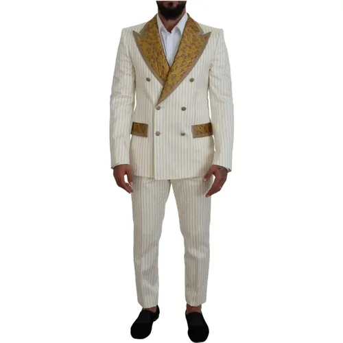 Double Breasted Suits, male, , Size: XL Elegant Double-Breasted Off- Suit - Dolce & Gabbana - Modalova