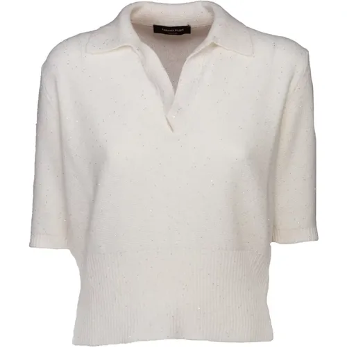 Sequin Short Sleeve Linen Cotton Polo , female, Sizes: XS, M, S - Fabiana Filippi - Modalova