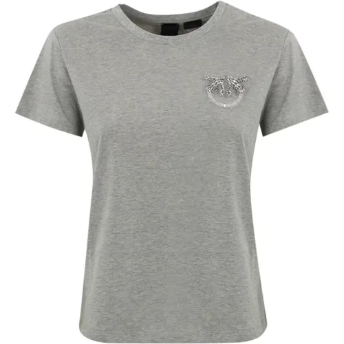 Graues Besticktes Juwel T-Shirt , Damen, Größe: XS - pinko - Modalova