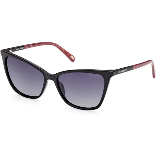 Polarisierte Sonnenbrille Schwarzer Rahmen Graue Linse , Damen, Größe: 57 MM - Skechers - Modalova