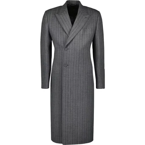 Single-Breasted Coats, male, , Size: L Striped Wool Long Coat - Dior - Modalova