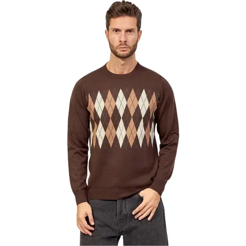 Diamond Pattern Wool Blend Sweater , male, Sizes: S - YES ZEE - Modalova