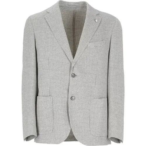 Blazers, male, , Size: XL Grey Cotton Jacket with Pied de Poule - Lubiam - Modalova