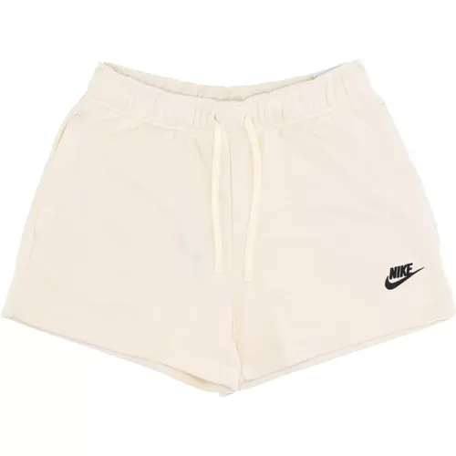 Short Shorts, female, , Size: L Fleece Mid-rise Shorts Coconut Milk/Black - Nike - Modalova