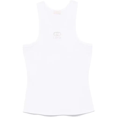 Weiße Gerippte Logo Tanktop , Damen, Größe: L - Liu Jo - Modalova