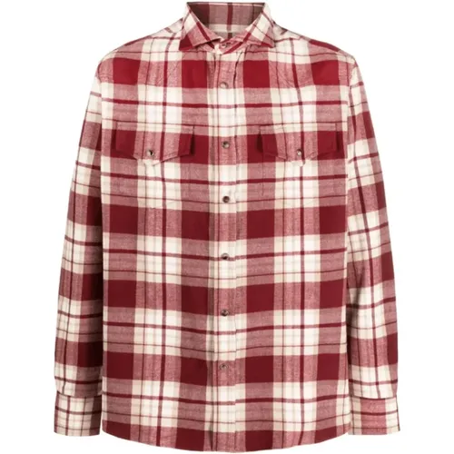 Check-pattern cotton shirt , male, Sizes: L - BRUNELLO CUCINELLI - Modalova