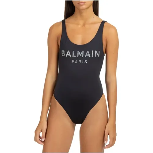 Einteiliger Badeanzug mit Kristall-Logo , Damen, Größe: M - Balmain - Modalova