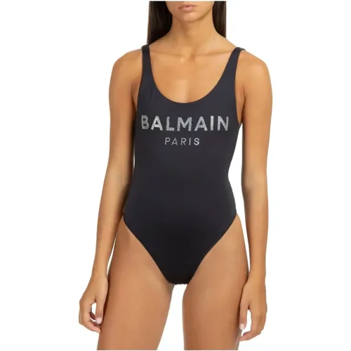 Einteiliger Badeanzug mit Kristall-Logo , Damen, Größe: S - Balmain - Modalova