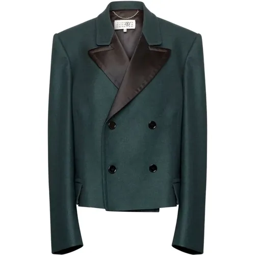 Blazers, female, , Size: M Wool Blend Double-Breasted Coat - MM6 Maison Margiela - Modalova