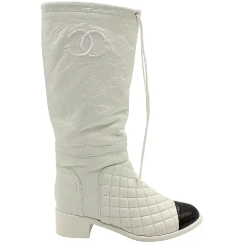 Pre-owned Leather Mid-Calf Boots with CC Logo Embroidery , female, Sizes: 3 UK - Chanel Vintage - Modalova