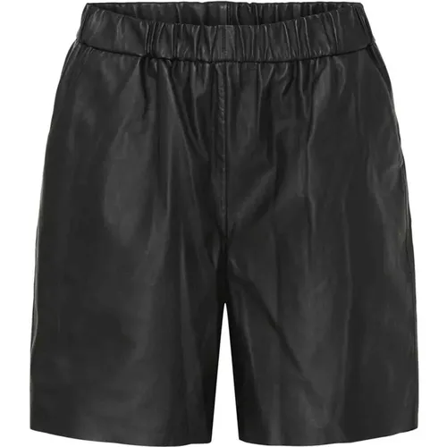 Schwarze Leder Shorts mit elastischem Bund - Btfcph - Modalova