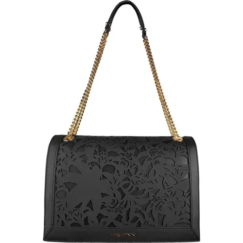 Shoulder Bags, female, , Size: ONE SIZE Floral Leather Shoulder Bag with Laser Cut Design - Baldinini - Modalova