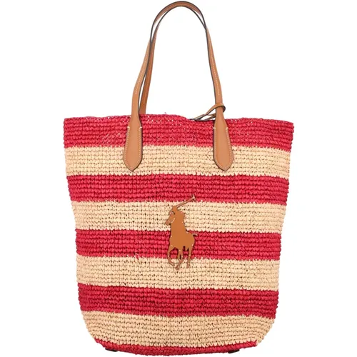 Striped Straw Tote Bag , female, Sizes: ONE SIZE - Ralph Lauren - Modalova