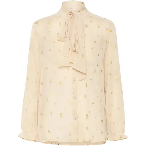 Feminine Deborasz Shirt Blouse with Gold Print and Bow , female, Sizes: S, L, XL, M, XS, 2XL - Saint Tropez - Modalova
