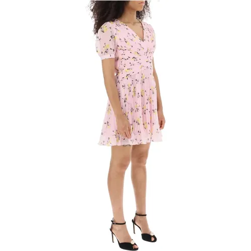 Short-sleeved mini dress in pleated chiffon with floral motif , female, Sizes: S, L, M, XS, 2XS, 3XS - Self Portrait - Modalova
