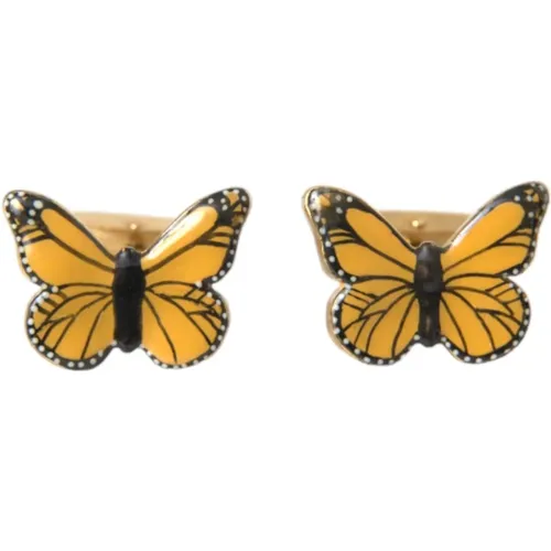 Gold-Tone Butterfly Enamel Cufflinks , male, Sizes: ONE SIZE - Dolce & Gabbana - Modalova