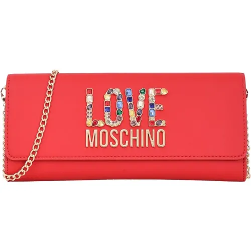 Rote Clutch mit Strass-Logo - Love Moschino - Modalova